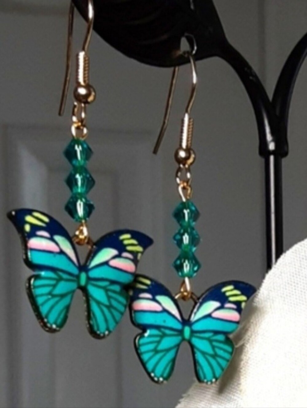 Handmade Butterfly Earrings Teal Preciosa Crystals